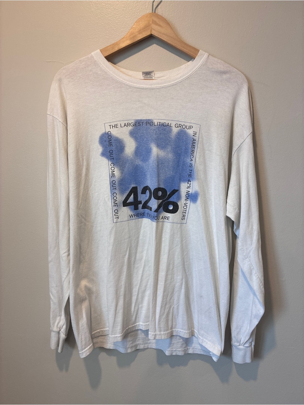 Blonded Frank Ocean 42% White Long-Sleeve Graphic Shirt with Blue Print